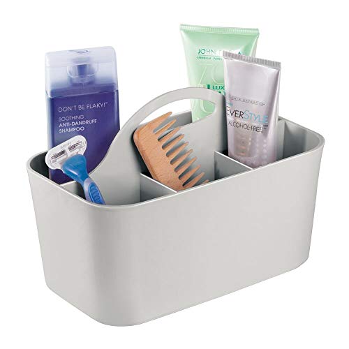 mDesign cesta organizadora para sus cosméticos - Cesta plastico provista de asa para un cómodo transporte - Organizador maquillaje en color gris claro