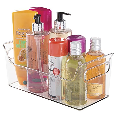 mDesign Contenedor con asas para baño y ducha – Práctica caja de almacenaje para botes de champú, gel, cremas, cepillos y articulos de aseo - Organizador de baño - Plástico transparente