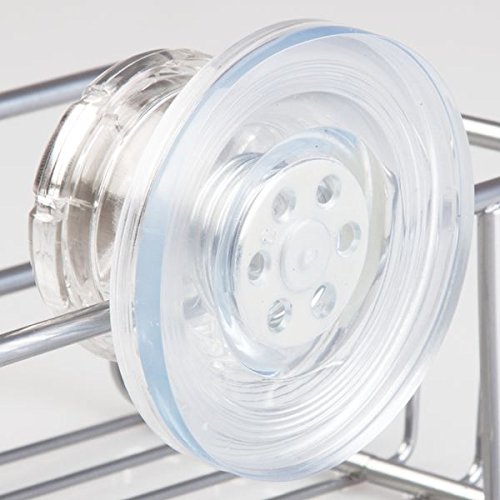 mDesign Estantería Colgante Doble para Ducha – Repisa de baño fijado por succión sin taladrar – Estante para baño con ventosas fijadoras y Ganchos para Guardar y Colgar – Color Plateado