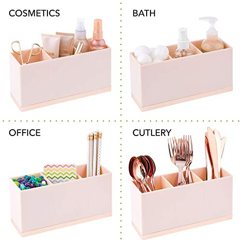 mDesign Gran Organizador de Maquillaje con 3 Compartimentos – Práctica Caja clasificadora para cosméticos – Caja de Maquillaje de plástico con Forma Cuadrada – Rosa/Dorado Rosado