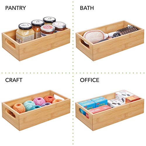 mDesign Juego de 2 cajas de bambú con asas – Cesta guardatodo de madera para almacenaje – Para champú, cremas y otros cosméticos – Cajón organizador de baño abierto de madera de bambú – color natural