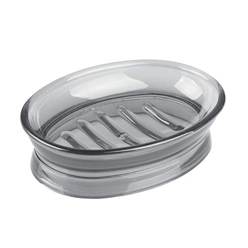 mDesign Juego de 4 Accesorios de baño en plástico – Set de baño con dosificador de jabón, jabonera, Porta cepillos de Dientes y Vaso para higiene bucal – para Lavabo y tocador – Gris Humo