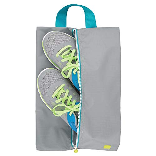 mDesign Juego de 4 bolsas para zapatos – Ligeras bolsas de viaje para guardar zapatos – Fundas con cremallera para deporte, productos de aseo o para la playa – gris/turquesa/blanco