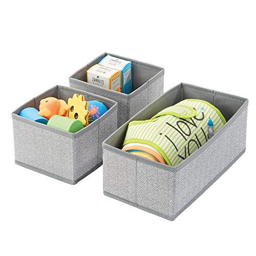 mDesign Juego de 6 cajas organizadoras – Cestas de tela transpirables con diseño de espiga para pañales, baberos, etc. – Versátiles organizadores de cajones para habitación infantil – gris
