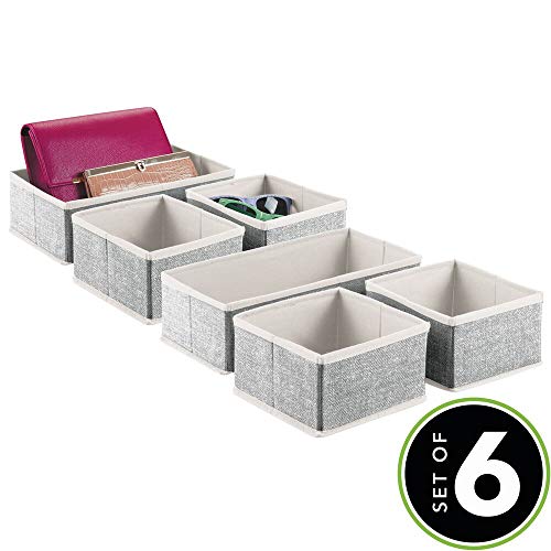 mDesign Juego de 6 organizadores de cajones – Cestas de Tela en 2 tamaños para el Dormitorio – Cajas organizadoras de Fibra sintética con un diseño Atractivo – Negro/Crema