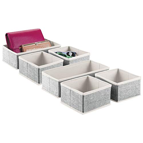 mDesign Juego de 6 organizadores de cajones – Cestas de Tela en 2 tamaños para el Dormitorio – Cajas organizadoras de Fibra sintética con un diseño Atractivo – Negro/Crema