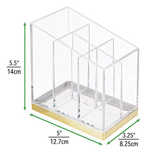 mDesign Práctico organizador de maquillaje – Decorativa caja para guardar cosméticos como esmaltes de uñas o polveras – Expositor de maquillaje con 5 compartimentos – transparente/dorado latón