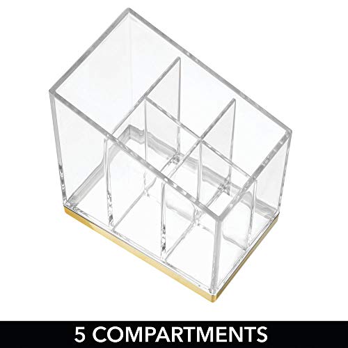 mDesign Práctico organizador de maquillaje – Decorativa caja para guardar cosméticos como esmaltes de uñas o polveras – Expositor de maquillaje con 5 compartimentos – transparente/dorado latón