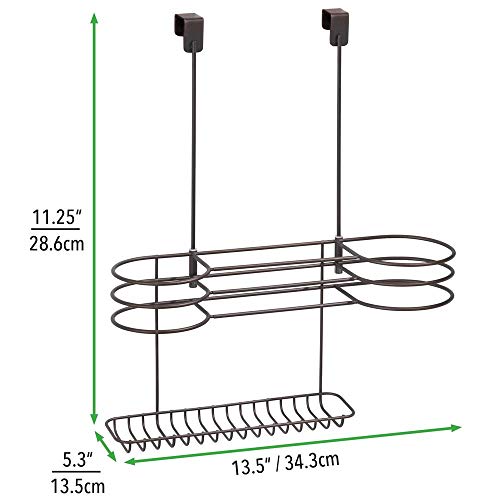 mDesign Soporte para secador de pelo sin taladro – Sencillo colgador de puerta con 4 huecos para secadores, planchas o rizadores – Organizador de baño para utensilios de peluquería – color bronce