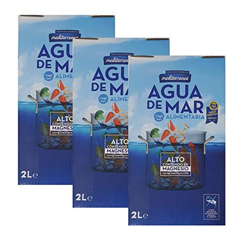 Mediterranea - Agua de Mar para consumo alimentario en Pack Ahorro de 3 Box de 2 Litros (Total 6 litros) - Alto contenido en Magnesio.