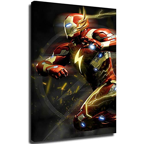 Megiri Art Decoración de pared, superhéroe, Iron man as flash, cuadro de arte sobre lienzo para decoración de pared, 61 x 91 cm, enmarcado