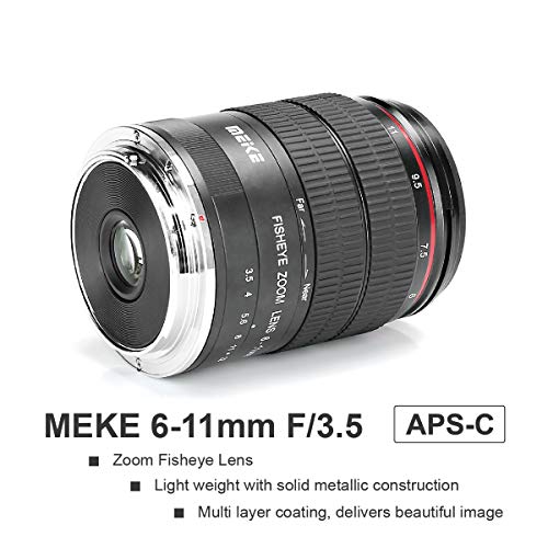 MEIKE 6-11mm F/3.5 Fish Eye Zoom Lens APS-C Frame Compatible with Canon Camera Such as 70D 80D