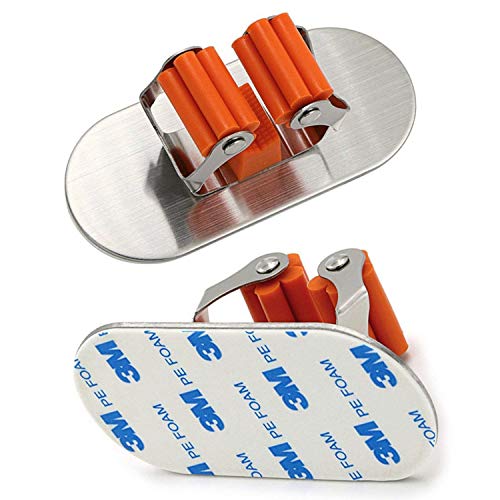 Meiyijia Organizador de pared para trapeadores escobas,Colgador Escobas Autoadhesivo,304 Acero inoxidable nunca se oxida,4 Piezas