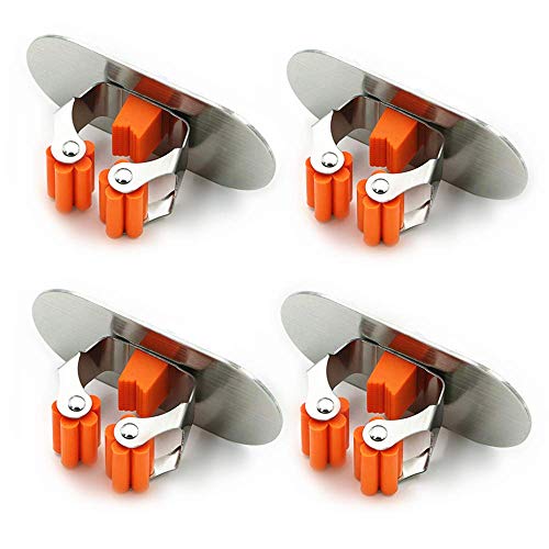 Meiyijia Organizador de pared para trapeadores escobas,Colgador Escobas Autoadhesivo,304 Acero inoxidable nunca se oxida,4 Piezas
