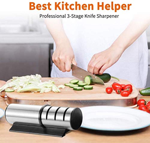 Mejor Profesional afilador de cuchillos 3 Herramienta Etapa cocina de acero inoxidable for la restauración de la maquinilla de afeitar debido a sus hojas