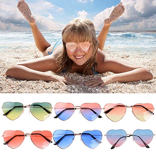 MEJOSER 6 Gafas Divertidas en Forma de Corazón Gafas Fiesta Disfraz Tropical Hawaiana Hippie Boda de Colores