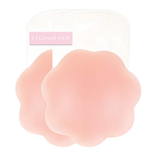 MELLAD Ltd Parches/Cubiertas de Pezón de Silicona - Pétalos Invisibles para Pechos, Reutilizables Lift Sujetador. Adhesivos Pezones Push Up (2 Pairs (1 Flower & 1 Round))