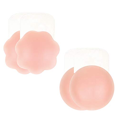 MELLAD Ltd Parches/Cubiertas de Pezón de Silicona - Pétalos Invisibles para Pechos, Reutilizables Lift Sujetador. Adhesivos Pezones Push Up (2 Pairs (1 Flower & 1 Round))