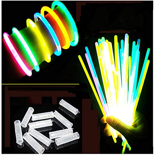 Melodycp Parte Camping luz Brillante apoyos Paquete Light Stick 100 Lámpara Grass Village Fluorescent UV Bracelet and Connector (Mixto)