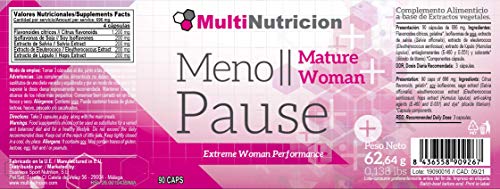 MenoPause | Formula de ultima generacion que combate los sintomas de la menopausia | Flavonoides citricos | Isoflavonas de Soja | Salvia | Eleuterococo | Lupulo | 90 Capsulas