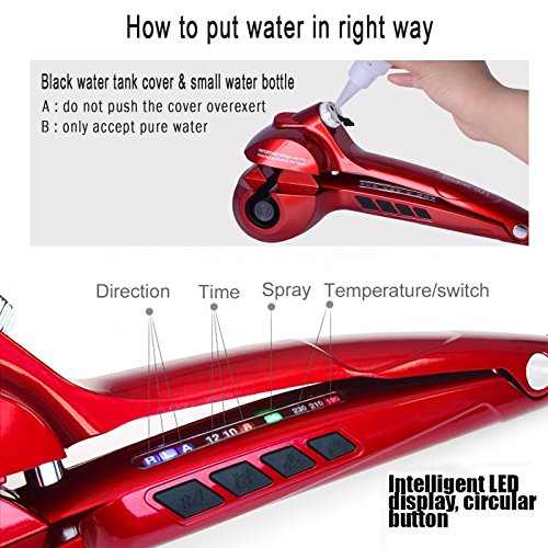 MENQANG Rizador Automático, Rizador Vapor Cerámico con tres temperaturas y tres direcciones de rizado, nutre el cabello y crea rizos perfectos, adecuados para todo el cabello. (Rojo)