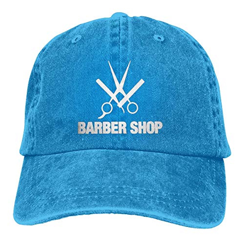 MERCHA Barber Shop Vintage Washed Adult Cowboy Hat Baseball Cap Adjustable Polo Trucker Unisex Style Headwear Blue