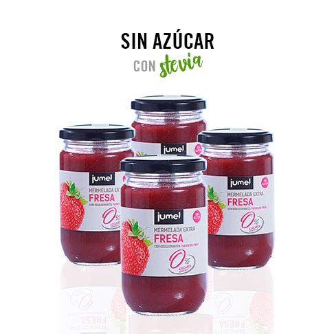 Mermelada sin azúcar Extra Fresa Jumel. Mermelada con Stevia. Mermelada gourmet, tu desayuno o merienda más saludable con todo el sabor. Pack de 4 unidades (1,49 €/u)