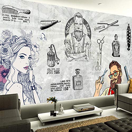 MGQSS fondo de pantalla mural Peluquería de moda peluquería vintage Autoadhesivo 3D póster foto Hogar decoración dormitorio sala cocina televisión corredor oficina Cuarto de los niños (W)400x(H)280 cm