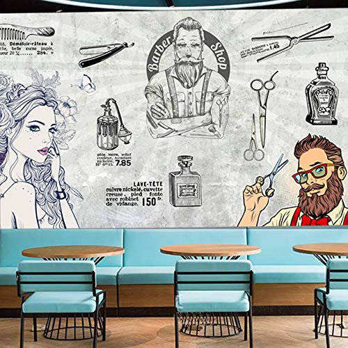 MGQSS fondo de pantalla mural Peluquería de moda peluquería vintage Autoadhesivo 3D póster foto Hogar decoración dormitorio sala cocina televisión corredor oficina Cuarto de los niños (W)400x(H)280 cm