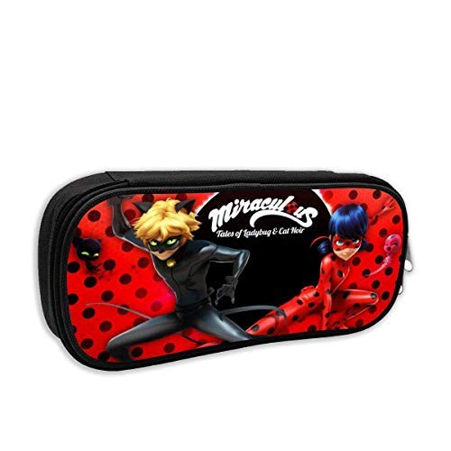 MHKG Divertido Ladybug-Cat-Noir Caja de lápices impresa en 3D Caja para niños Soporte para bolígrafos Papelería Organizador Niñas Bolsa de cosméticos