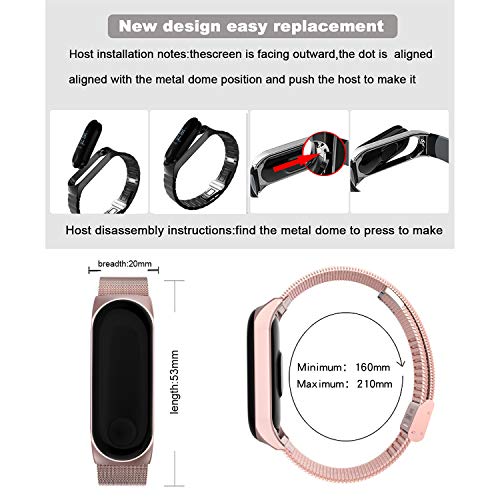 Mi Band 3 Correa de Metal BDIG Pulsera para Xiaomi Mi Band 3 Correa de Acero Inoxidable Agradable (No Host) (Melan Rosa)