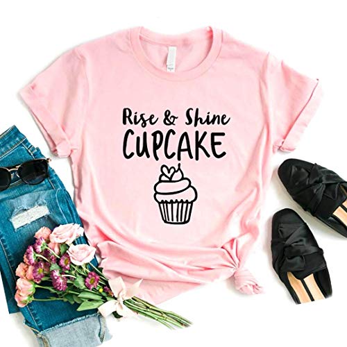 MIALIFEX Rise and Shine Cupcake Print camiseta de algodón casual divertido camiseta regalo para Lady Yong Girl Top Blanco blanco XXL