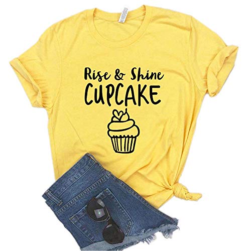 MIALIFEX Rise and Shine Cupcake Print camiseta de algodón casual divertido camiseta regalo para Lady Yong Girl Top Blanco blanco XXL