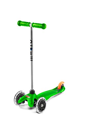 Micro ® Mini Classic LED, Patinete 3 Ruedas, 2-5 Años, Peso 1,90kg, Carga Máx 50kg, Altura 68cm, Rodamientos ABEC9 (Verde)