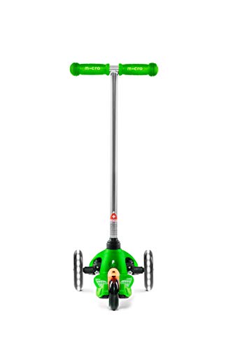 Micro ® Mini Classic LED, Patinete 3 Ruedas, 2-5 Años, Peso 1,90kg, Carga Máx 50kg, Altura 68cm, Rodamientos ABEC9 (Verde)