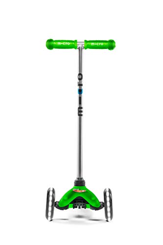 Micro ® Mini Classic LED, Patinete 3 Ruedas, 2-5 Años, Peso 1,90kg, Carga Máx 50kg, Altura 68cm, Rodamientos ABEC9 (Verde)
