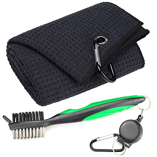 Mile High Life | Toalla de Golf en Relieve de Microfibra | Club Groove Cleaner | Black Towel/Green Brush