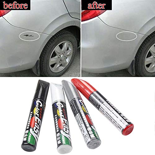 Minear - Lápiz reparador de pintura de coche, portátil, 12 ml, color blanco, negro, plateado y rojo