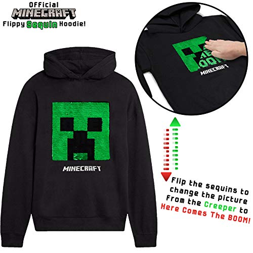 Minecraft Sudadera con Capucha para Niños, Sudaderas Adolescentes Niño, Suéter Manga Larga Hoodie de Lentejuelas Reversibles con Motivo de Creeper, Pullover Niño Jogging Top De Algodón (9/10 años)