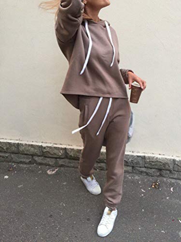 Minetom Conjunto de chándal de Mujer Manga Larga Sudadera con Capucha a Rayas Sudaderas con Capucha + Pantalones Deportivos Trajes 2 Piezas de chándal Completo AA Caqui ES 44