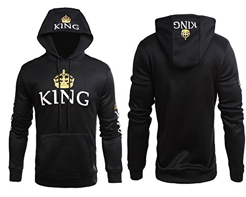 Minetom Moda Hombre y Mujer Pareja Impresión Corona King & Queen Sudaderas con Capucha Manga Larga Jersey Camisa de Entrenamiento Pullover Hoodies Corona Negro EU S(Uomo)