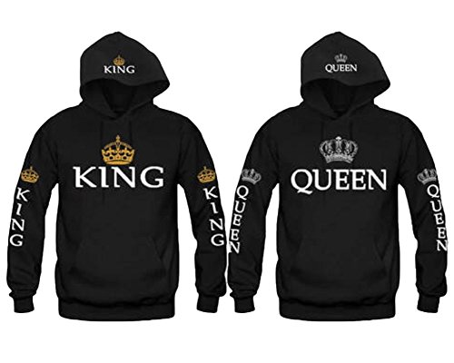 Minetom Moda Hombre y Mujer Pareja Impresión Corona King & Queen Sudaderas con Capucha Manga Larga Jersey Camisa de Entrenamiento Pullover Hoodies Corona Negro EU S(Uomo)