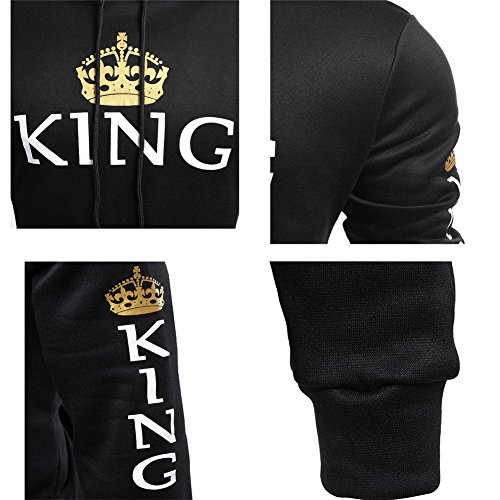 Minetom Moda Hombre y Mujer Pareja Impresión Corona King & Queen Sudaderas con Capucha Manga Larga Jersey Camisa de Entrenamiento Pullover Hoodies Corona Negro EU S(Uomo)