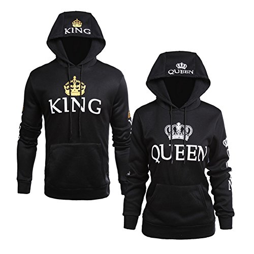 Minetom Moda Hombre y Mujer Pareja Impresión Corona King & Queen Sudaderas con Capucha Manga Larga Jersey Camisa de Entrenamiento Pullover Hoodies Corona Negro EU S(Uomo)
