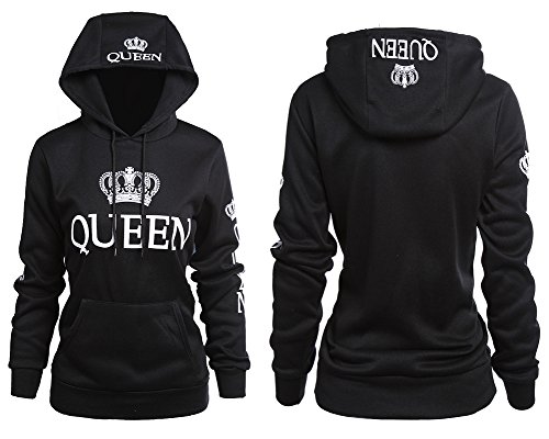 Minetom Moda Hombre y Mujer Pareja Impresión Corona King & Queen Sudaderas con Capucha Manga Larga Jersey Camisa de Entrenamiento Pullover Hoodies Corona Negro EU S(Uomo)