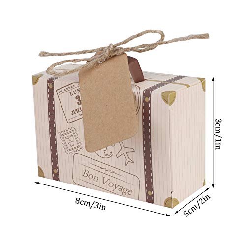 Mini maleta 50 piezas boda Favor caja con cordel de yute de tarjeta de papel Kraft y Candy caja para fiesta de cumpleaños bebé ducha boda Décor