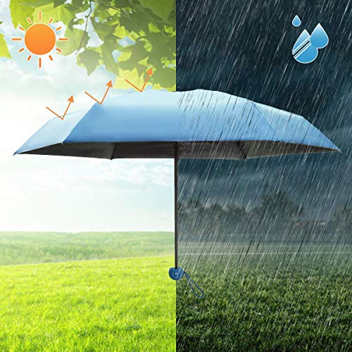 Mini Paraguas Plegable -WENTS Paraguas de Viaje 210T Paraguas Portátil en Forma Cápsula Ligero Compacto Plegable Doble Capa Bloqueador Solar Protección UV UPF 50+ Resistente la Lluvia Azul Cielo