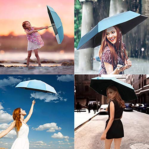 Mini Paraguas Plegable -WENTS Paraguas de Viaje 210T Paraguas Portátil en Forma Cápsula Ligero Compacto Plegable Doble Capa Bloqueador Solar Protección UV UPF 50+ Resistente la Lluvia Azul Cielo