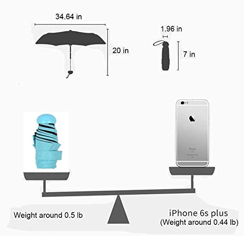 Mini Paraguas Plegable -WENTS Paraguas de Viaje 210T Paraguas Portátil en Forma Cápsula Ligero Compacto Plegable Doble Capa Bloqueador Solar Protección UV UPF 50+ Resistente la Lluvia Azul Cielo