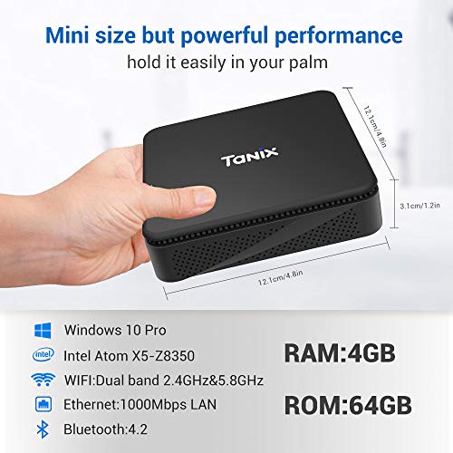 Mini PC Windows 10 Pro Intel Atom x5-Z8350 Procesador 4GB RAM 64GB eMMC, WiFi Dual 2.4G/5.8G Ordenador de Escritorio,Equipado con una Velocidad de 1000Mbps LAN,BT4.2,4K HDMI+VGA Pantalla Dual